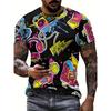 Men's Round Neck Short Sleeve T Shirt 3D Graffiti Sport Camera Headphone Sneaker Print Hip Hop Streetwear Tops