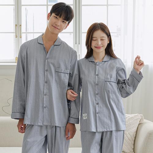 

[JJINIYA] Bibi Grey 40-Count Pure Cotton Couple Long Sleeve Pajama Set [Shipped from Korea] 100% Authentic Melange Grey - 90