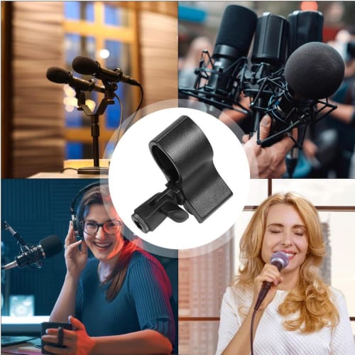 HAUUFENN Microphone Holder, 3/8-inch Compatible Shock Mount Clip Holder for Condenser Microphones, Tabletop Microphone Stand, Stand Microphone, Black