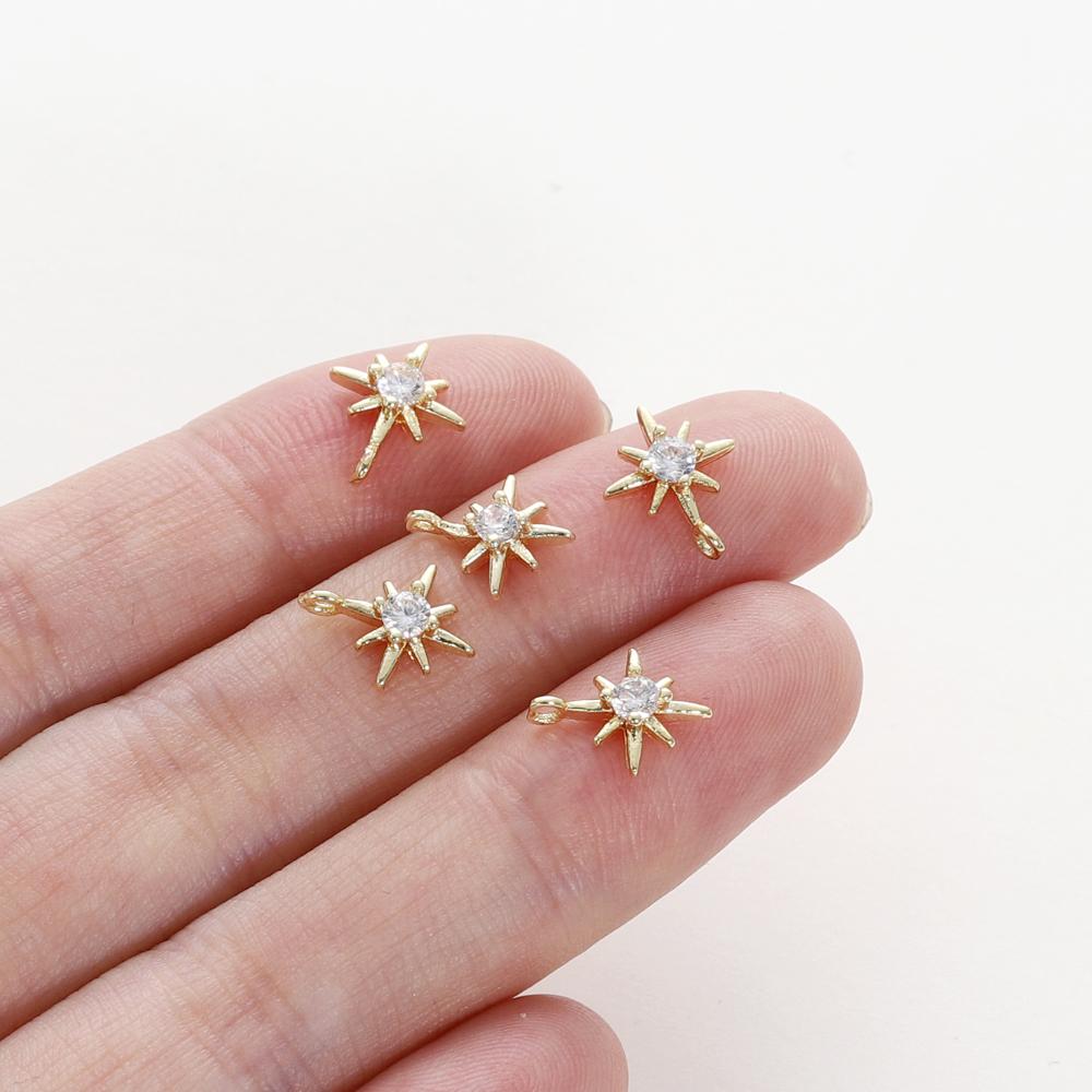 10Pcs/lot 14K Gold Color Plated Brass Star Pendants with Zircon Charms Pendant for DIY Necklace Jewelry Making Accessories