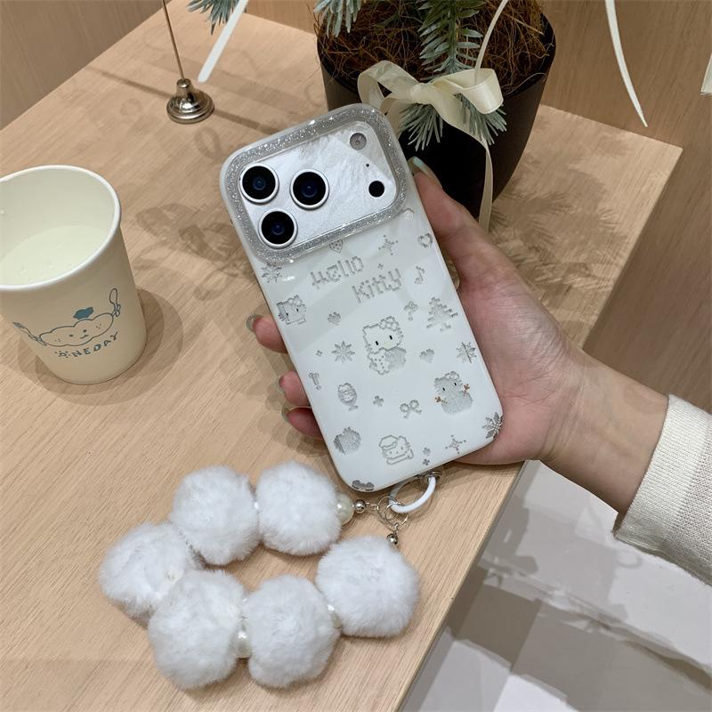 Korean Glitter Pixel Snowman Phone Case for iPhone 17/16 Pro Max/15/14