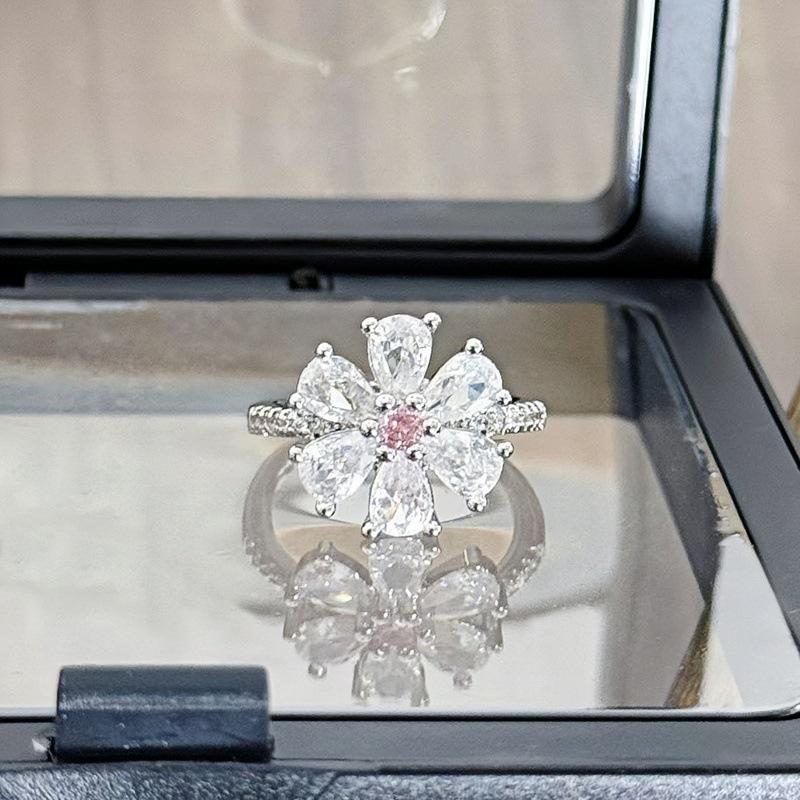Bursting Full Of Diamonds, Flower Color Treasure, Sweet And Cool Opening Ring, Female Luxury Exquisite Niche High-End Sense Light Luxury Super Fairy