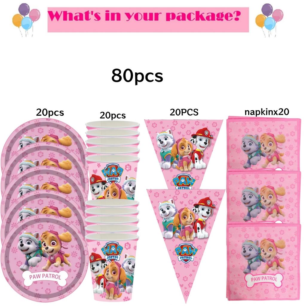 Roze Paw Patrol Verjaardagsfeest Decoratie Skye Wegwerp Servies Tafelkleed Bord Folie Ballonnen Babyborrel Meisjes Feestartikelen