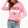 Women's Fashion Long Sleeve Neck Top with Rugby Graphic Print and Slit Hem