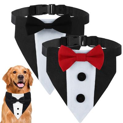 Adjustable Black Dog Tuxedo Suit Wedding Bandana Collar with Bow Tie Formal Dog Collar Pet Puppy Birthday Tuxedo Collar for Dogs