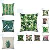 Premium 18'' Green Tropical Plant Pillow Case Cotton Sofa Cushion Cover For Elegant Dcor