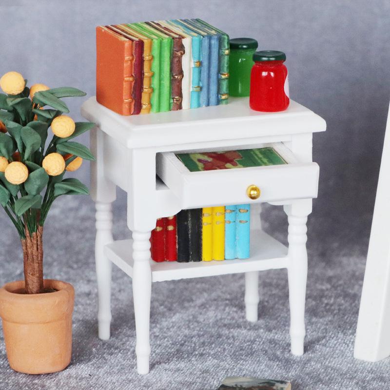 1:12 Miniature Dollhouse Bedroom White Bedside Table Model
