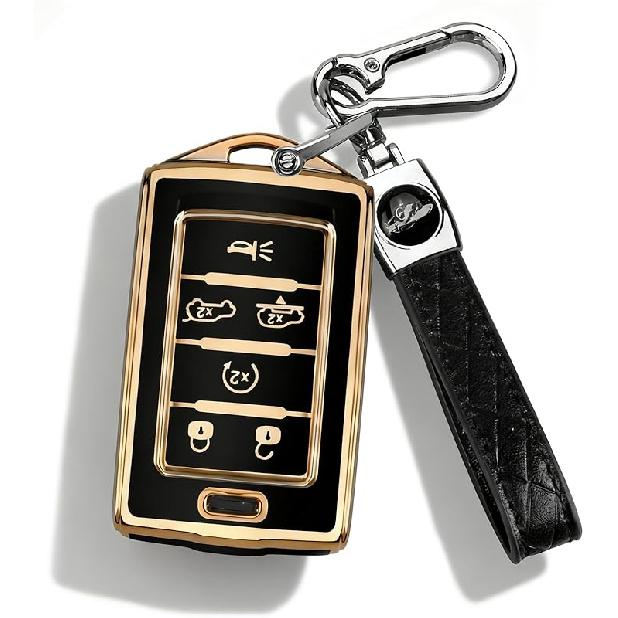 QBUC For Jeep 6 Buttons Key Fob Cover, Key Fob Case With Keychain For Jeep -2024 Cherokee Grand Cherokee Wagoneer Grand Wagoneer Compass Renegade