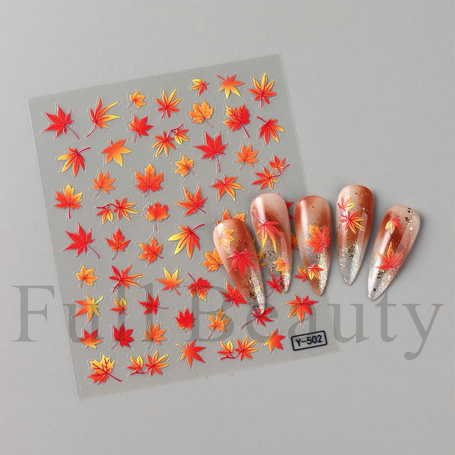 Nail Art Sticker Cartoon Autumn Thanksgiving Orange Red Gradient Maple Leaf Nail Sticker Decoration