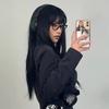 Black Synthetic Wig with Long Straight Hair - Halloween Cosplay Costume, Role-playing Party, High-temperature Hair Cap