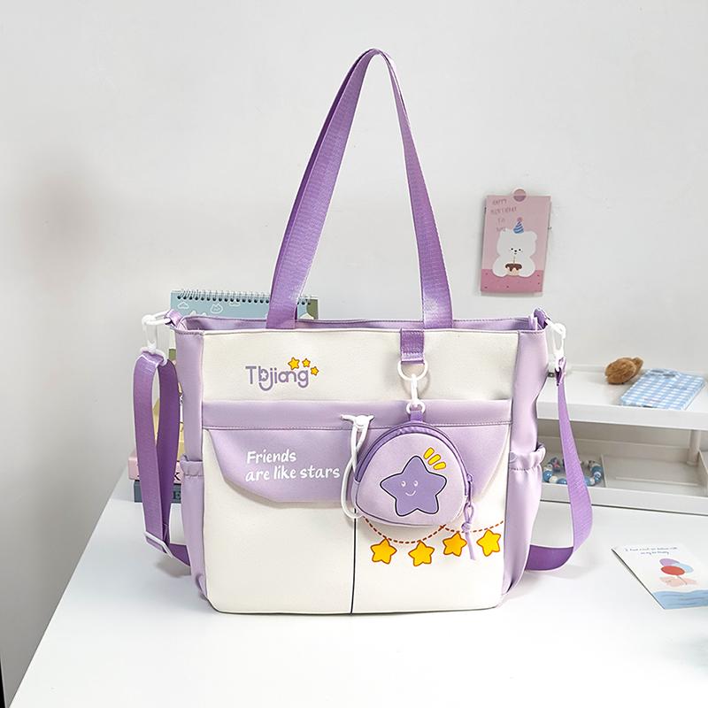 Contrast Large Capacity Tote Bag Student Crossbody Bag Girls Star Print Shoulder Bag