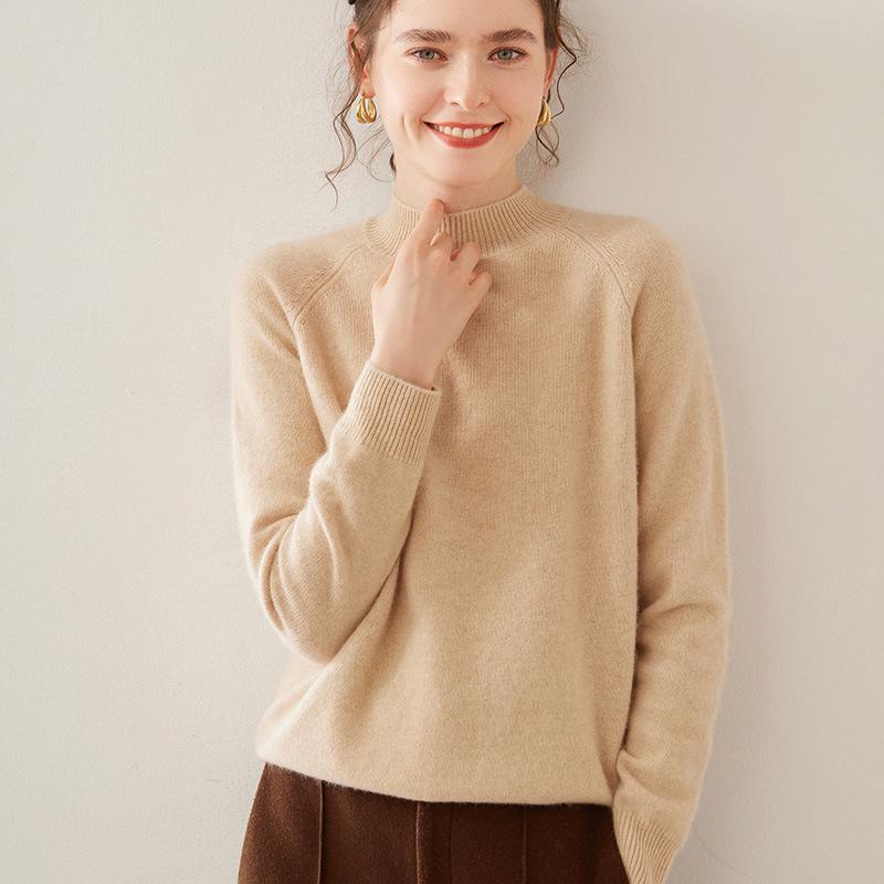 Women's Wool Sweater: 2025 Slim-Fit Half-High Collar Knit Base Layer for Autumn/Winter