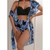1 Set of Swimsuit Maple Leaf Print High Waisted Mesh Jacket Triangle Slimming Bikini Swimsuit Women's Set