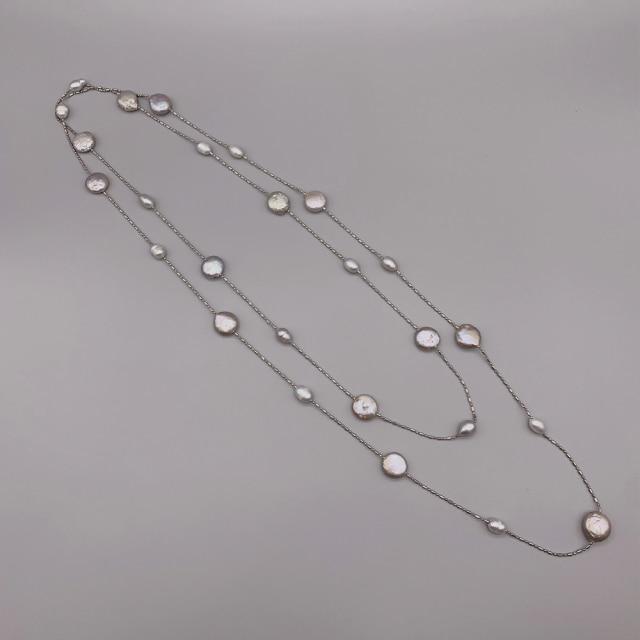 Freshwater Rice Pearls Coin Pearls Long Pendant Necklace Girls Floating Style Stainless Steel For Women Chain Classic Giveaway GiftClassic Necklaces