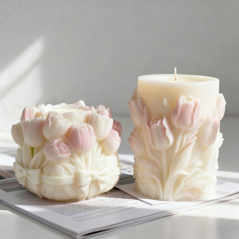 Embossed Flower Candle Silicone Molds Food Grade Silicone Easy Demold for Epoxy Resin Candle Soap Chocolate Baking Mould
