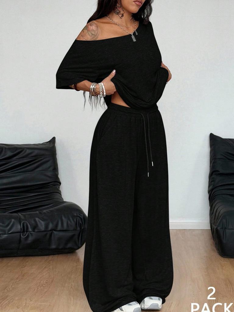 Women's High Waist Wide Leg Sweatpants Fall Winter Drapey Lounge Pants Petite American Casual Set