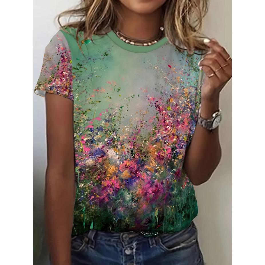

Женская футболка с принтом в виде бабочки и цветов - Удобная футболка с коротким рукавом и круглым вырезом, модная 3D-печать XS