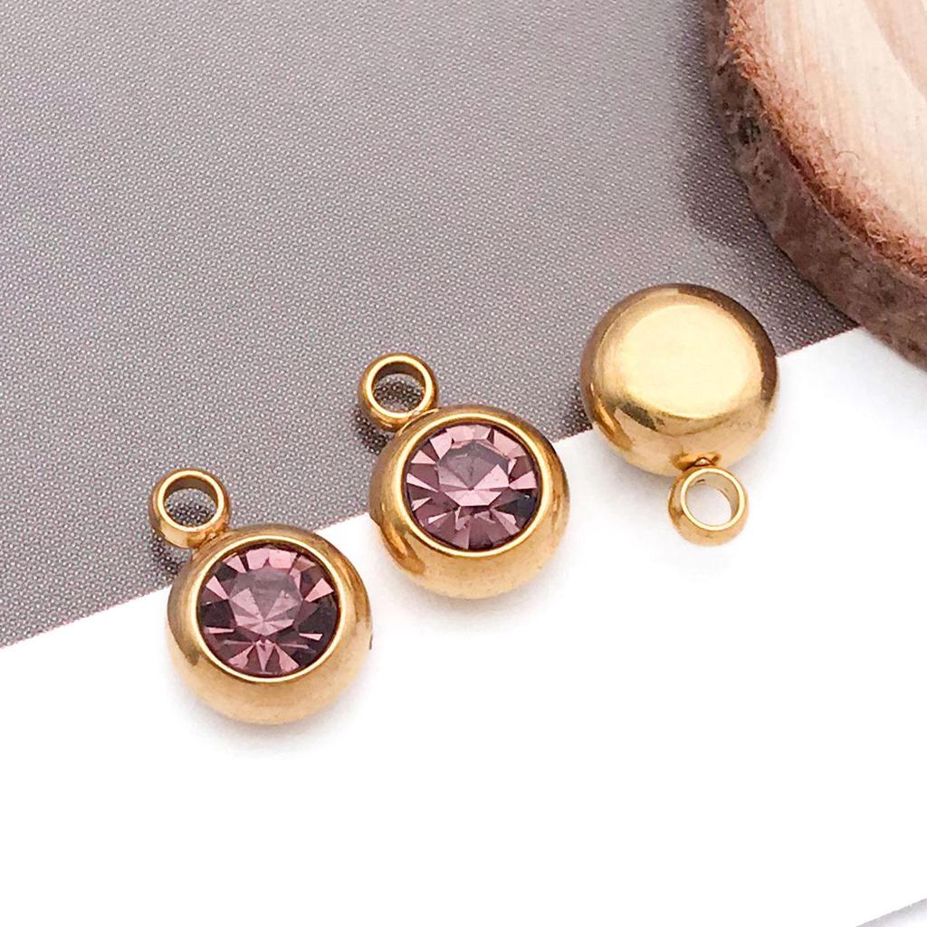 Twelve Color Birthstone Round Titanium Steel Pendant for DIY Jewelry