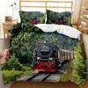 Steam Train Duvet Cover Digital Illustration Of A Locomotive Train On A Steel Railway Track Adventure Art Polyester Qulit Cover