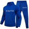 FAITH Letters Printed Suits Autumn Winter Tracksuit Men Solid Hooded 2 Piece Sets Mens Outfits Suit Men Fleece Sport Hoodie Sweatpants Two Piece Sets