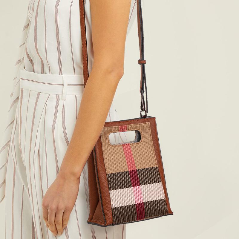 Aidrani Modische Damen-Karotasche, aus Canvas- und Rindsledermaterialien, karamellfarben, Mini-Hand-Crossbody-Tasche