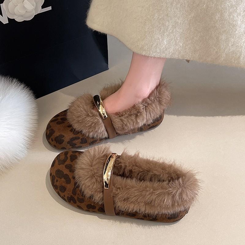 Shallow mouth inner height increase velvet Mary Jane cotton shoes plush mouth winter warm soft sole plush cotton shoes