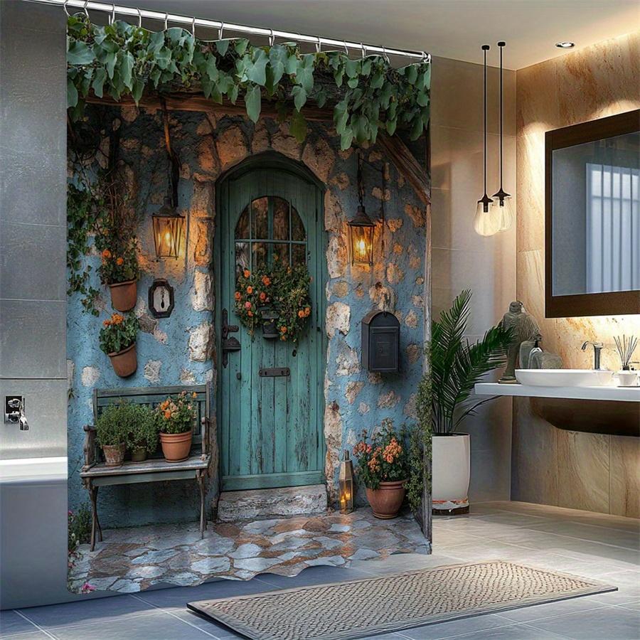 Vintage Cottagecore Door Shower Curtain Waterproof Rustic Farmhouse Bathroom Tapestry Decor Art Print 180x180cm