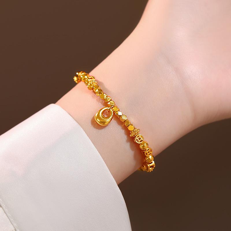 Traditional Style Gold-Plated Coin Fortune Bag Bracelet for Women, Unique Hand-Woven Bracelet, New Style for Attracting Wealth and Good Luck