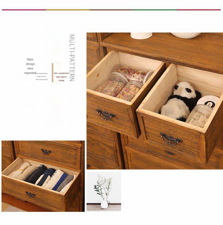 Retro Massivholz Kommode mit fünf Schubladen für Schlafzimmer oder Wohnzimmer