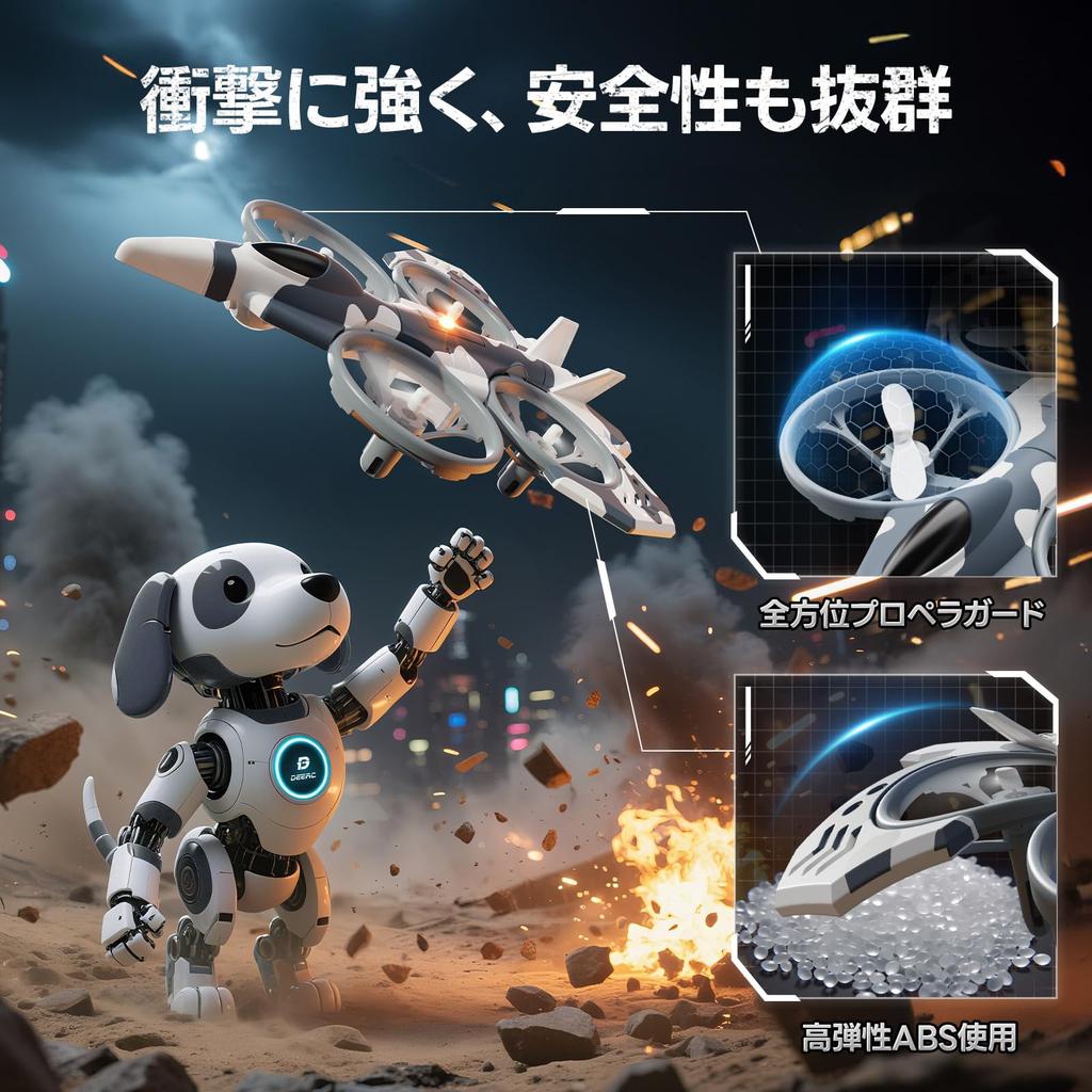 Deerc HT15 Radio-Controlled Fighter Drone, Land and Air Use, Under 100g, No License Required, Mini Drone Helicopter Toy for Kids, Indoor Use, 2