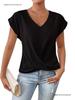 Elegant Solid Color V-neck Short-sleeve T-shirt for Women - Spring/Summer Collection