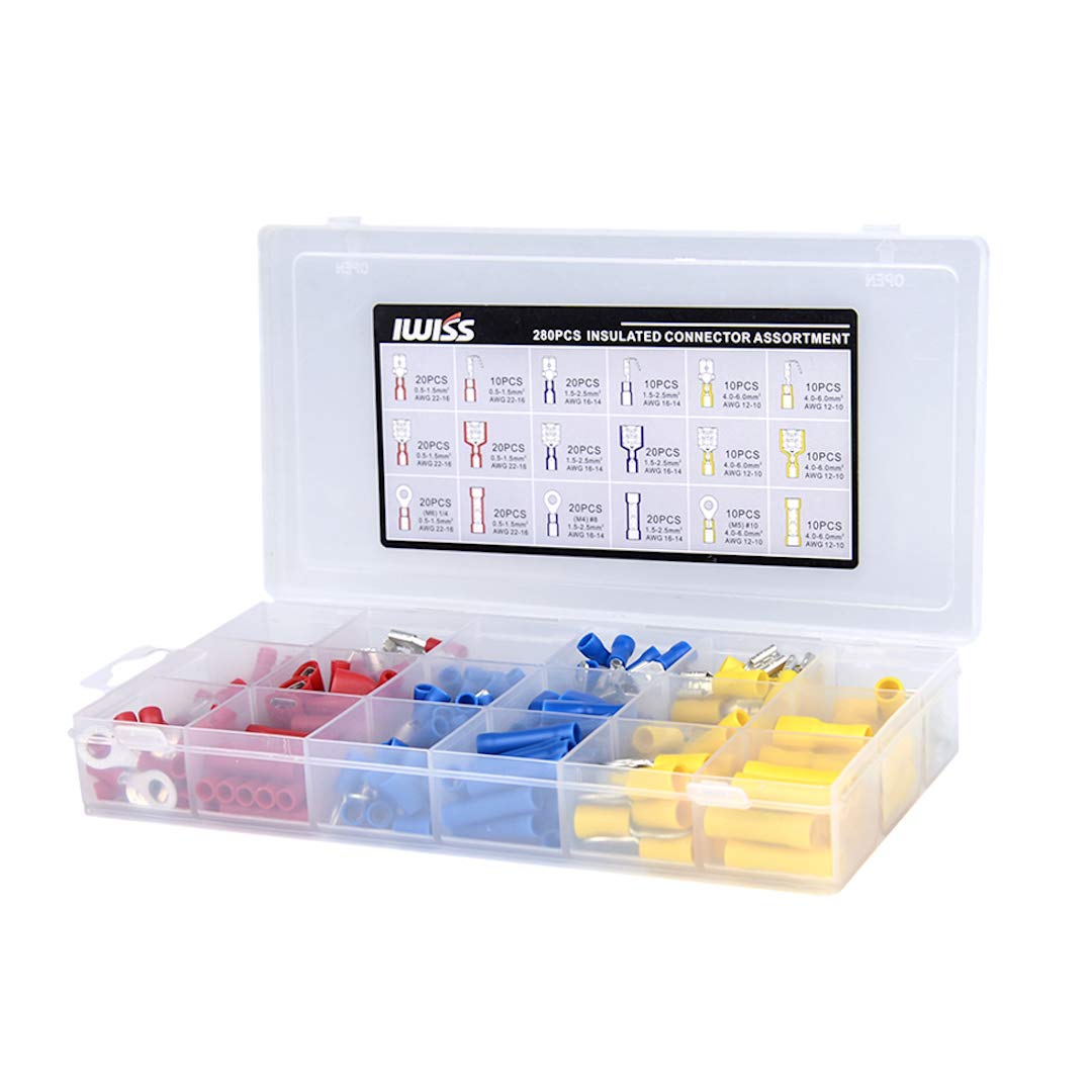 

IWISS Pure Copper Insulated Insulated Crimp with Insulated Crimp 285 Tab-On Connectors, Terminals, Round, Sleeves, Plug-in Type, Pieces, E-285