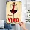 Vintage Bordeaux Wine Lady Metal Tin Sign  Rustic Red Wine Bottle Illustration   IndoorOutdoor Wall Art Decor Holiday Gift