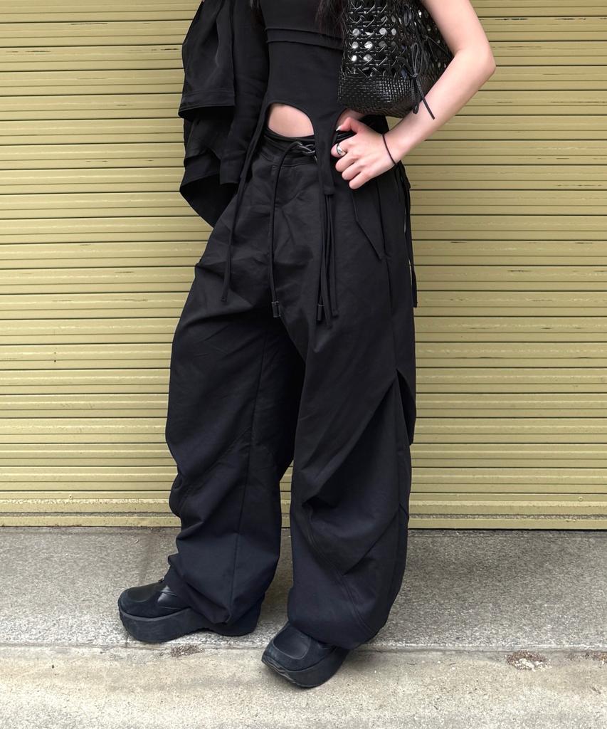 Uallong Side Drape Wide Pants - Black