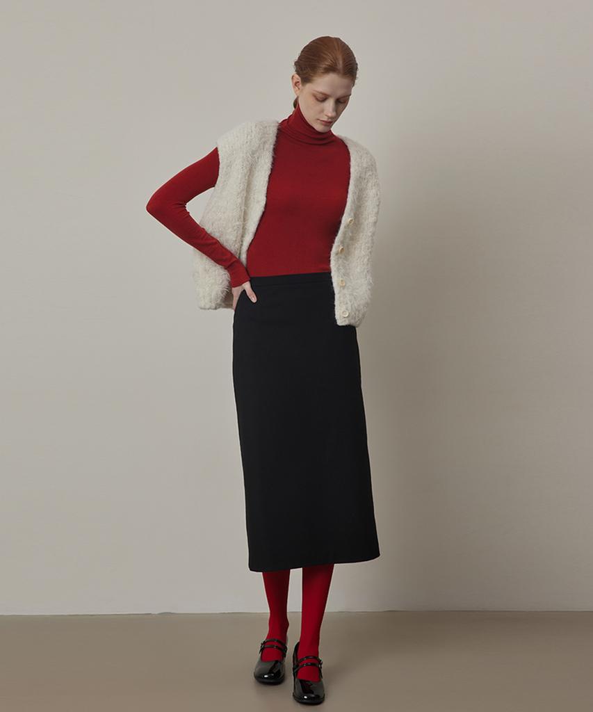 Kwinseulaebis Wool-Blend Midi Basic Slit Skirt