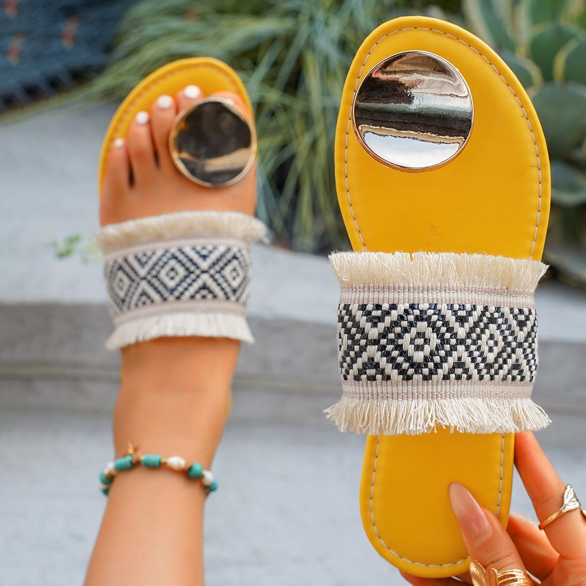 

Модные плетеные женские тапочки, пляжные повседневные сандалии, богемные противоскользящие тапочки на платформе, новая летняя трендовая обувь для женщин, шлепанцы женские 43 жёлтый