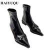 Sexy Pointed Toe Ankle Boots Low Heels Women Shoes Party Dress Elegant PU Leather Brand  New Chelsea Goth Pumps Botas Mujer