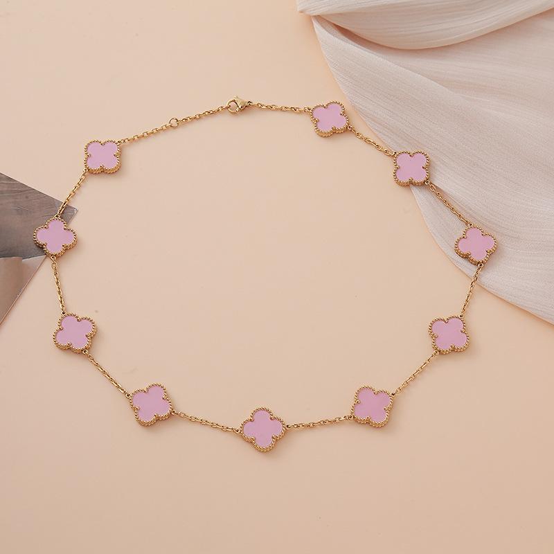 Collar de Trébol de Cuatro Hojas de 15 mm Joyería de Acero de Titanio Cadena para Suéter