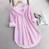Women's Loose Vertical Stripe Mid-Length Shirt - Casual Fashion Long-Sleeve Style