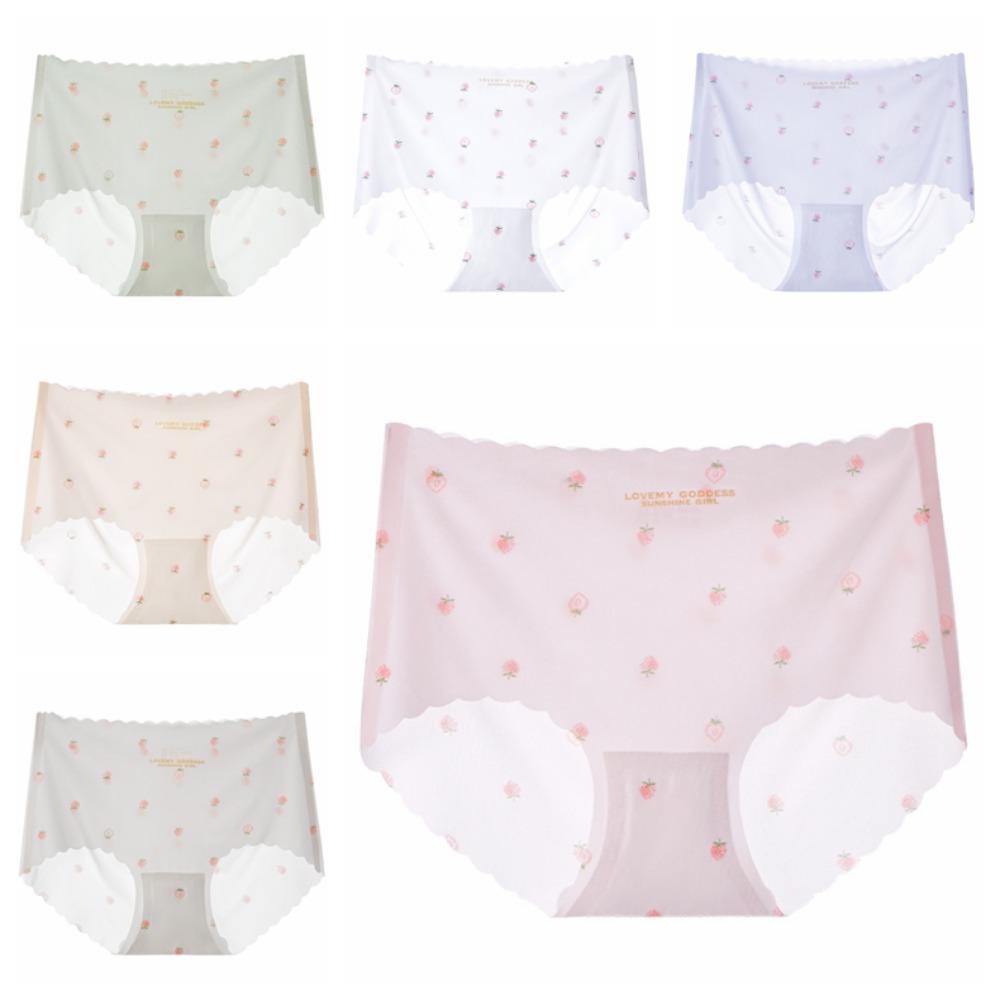 

6 шт. нижнее белье трусики из ледяного шелка хлопковая ластовица милые трусики с клубничкой бесшовные трусики женские XL-6Pcs