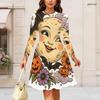 Women Plus Size Round Neck Long Sleeve Swing Dress Halloween Opossum Pumpkin Print Casual Party Dress