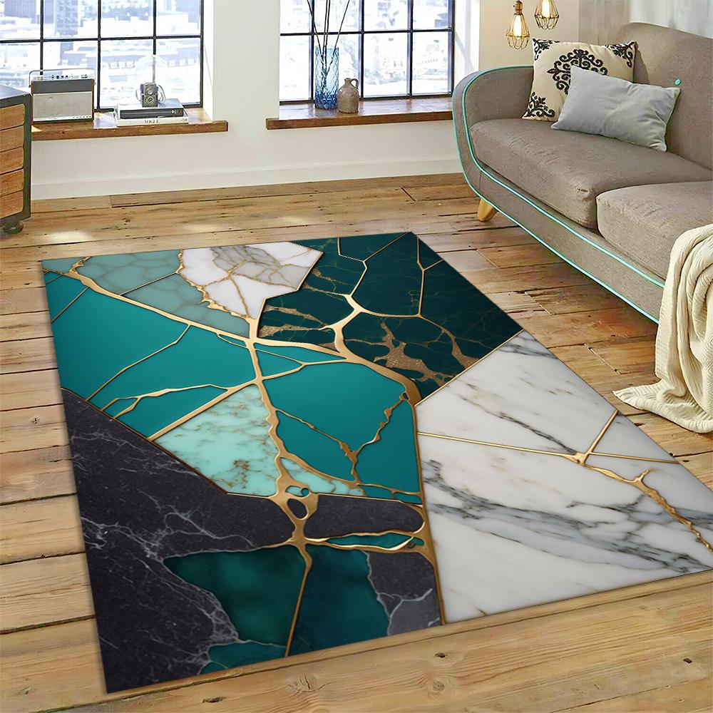 3D Barevná Mramorová Mapa Světa Modrá Zelená Zlatá Koberec Kobereček pro Domov Obývací Pokoj Ložnice Pohovka Rohožka Dekor, Dětský Koberec Protiskluzová Podložka