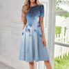 Women's Casual Fashion Round Neck Short Sleeve Print Midi Dress