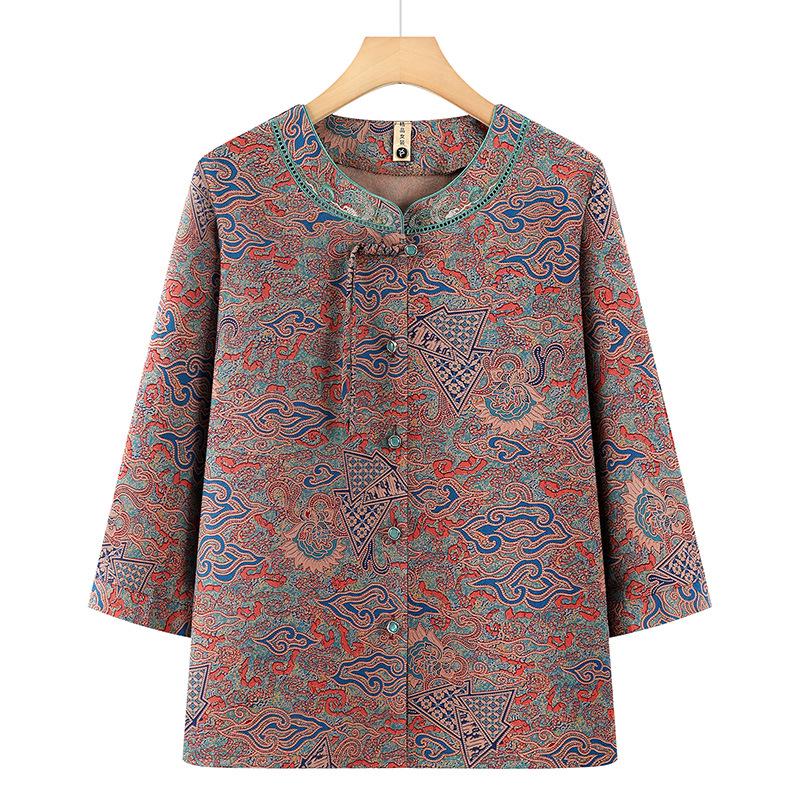 

2026 Summer Chinese Style Cardigan Shirt for Middle-Aged and Elderly Women 4XL (suggested 125-140 jin)