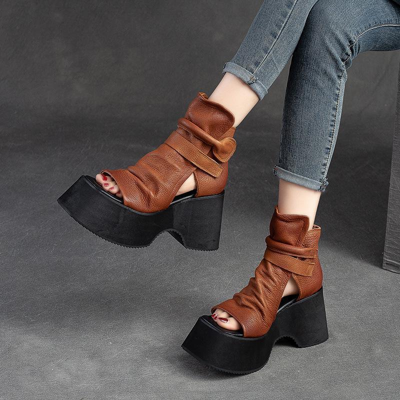 Fashion 2025 Fashion Women's Shoes Peep Toe Women's Sandals Casual Summer Platform High Heels Sandals High Top Solid Shoes