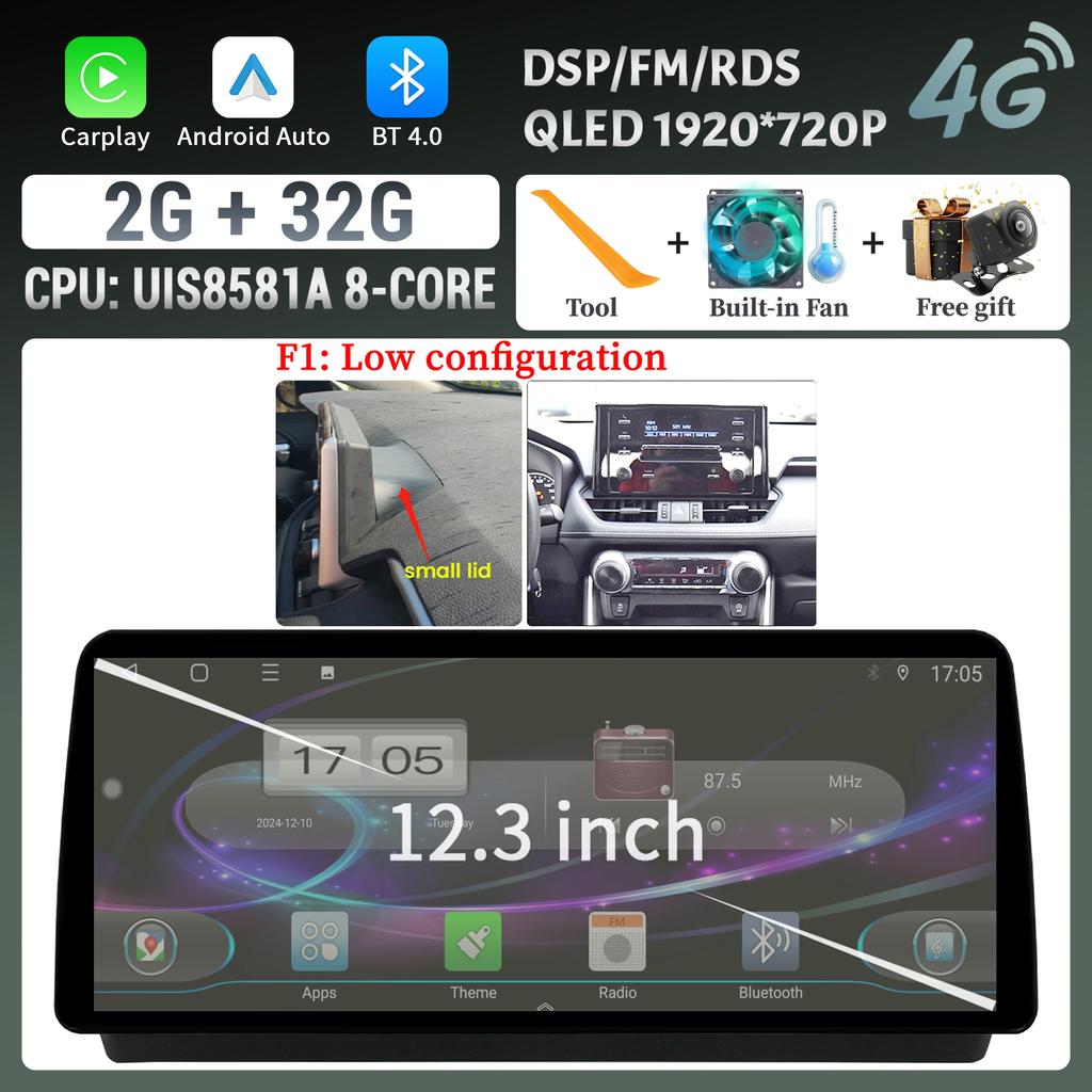 12.3inch Car Radio For Toyota RAV4 2020-2022 Multimedia Navigation Stereo 4G Wireless Bluetooth Carplay Touch Head Unit Screen