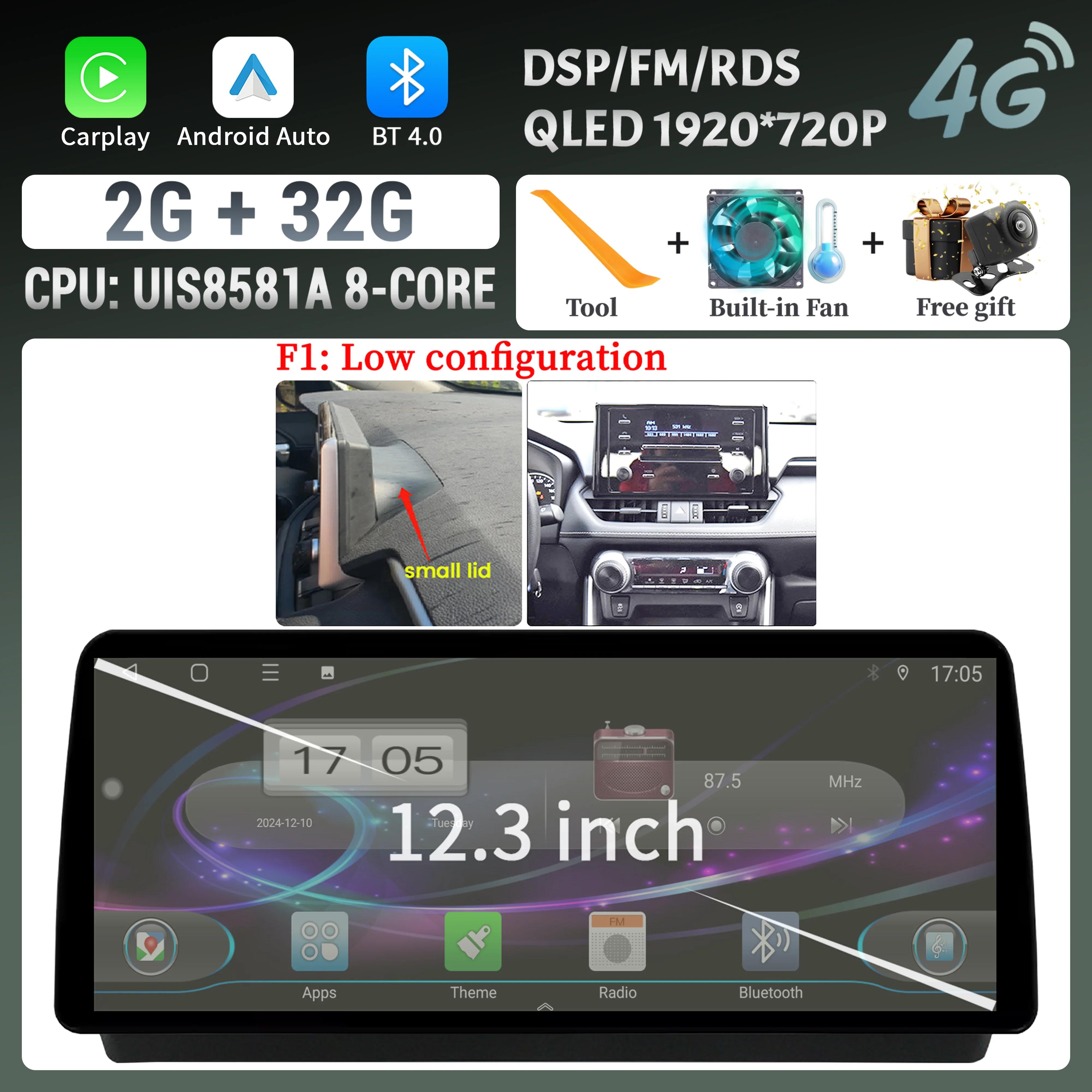 

12,3-дюймовый автомобильный радиоприемник для Toyota RAV4 2020-2022, мультимедийная навигация, стереосистема 4G, беспроводная Bluetooth-система Carplay, сенсорный экран головного устройства CHINA