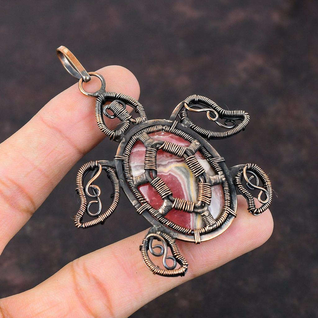 Rhodochrosite Pendant Copper Wire Wrapped Gemstone Pendant Handmade Copper Jewelry Tortoise Pendant Gift For Wedding Rhodochrosite Jewelry
