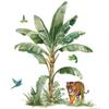 Tropical Tiger & Banana Leaf Bird Wall Sticker for Living, Dining, or Study Rooms - Self-Adhesive Decor