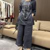 Retro Cotton and Linen Three-quarter Sleeve Suit Women's Summer  Loose Casual Chinese Embroidery Wide-leg Pants Two-piece Set